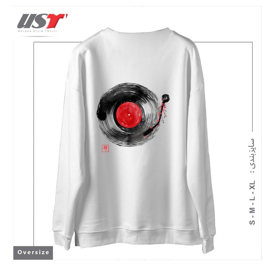 طرح ZEN MUSIC سوییشرت اورسایزرنگ سفید