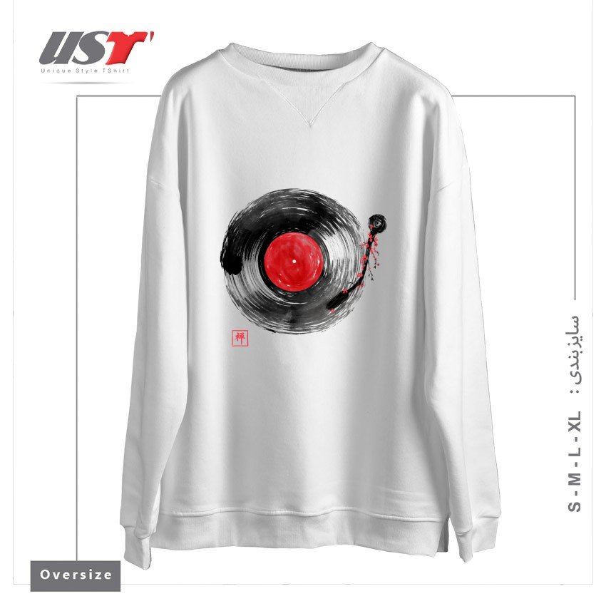 طرح ZEN MUSIC سوییشرت اورسایزرنگ سفید