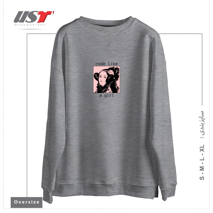طرح ADA LOVELACE - GIRL CODE سوییشرت اورسایزرنگ طوسی ملانژ