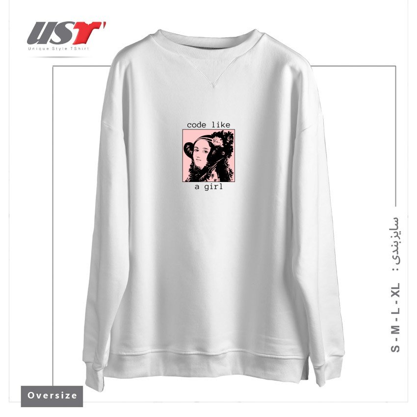 طرح ADA LOVELACE - GIRL CODE سوییشرت اورسایزرنگ سفید
