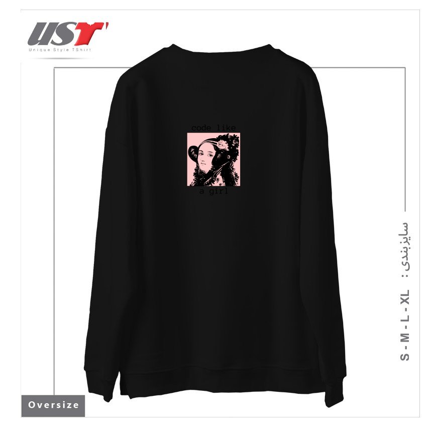 طرح ADA LOVELACE - GIRL CODE سوییشرت اورسایزرنگ مشکی