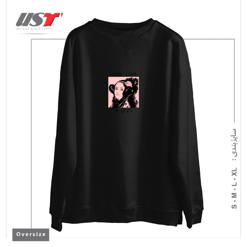 طرح ADA LOVELACE - GIRL CODE سوییشرت اورسایزرنگ مشکی