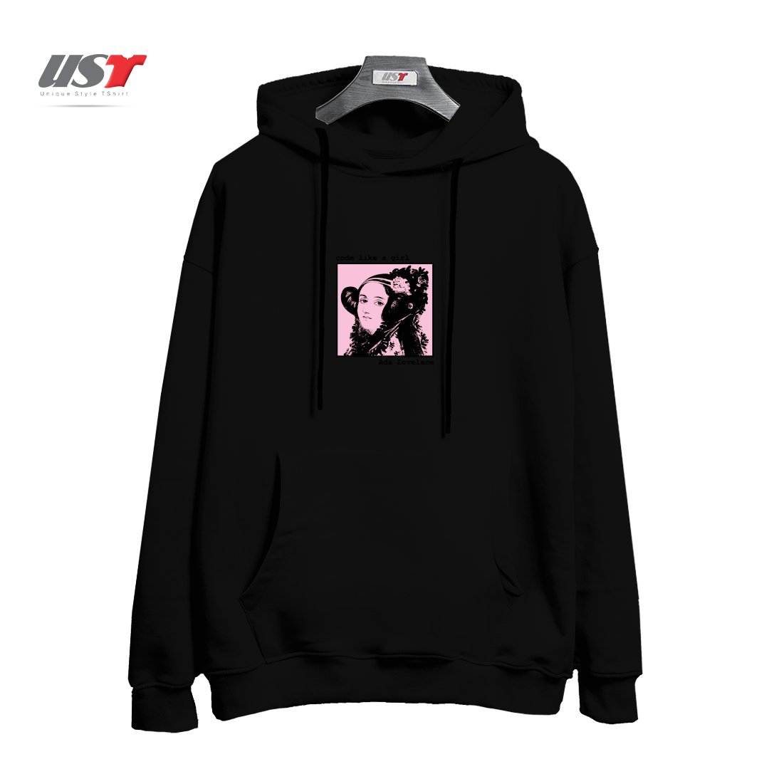 طرح CODE LIKE A GIRL - ADA LOVELACE هودی اورسایزرنگ مشکی