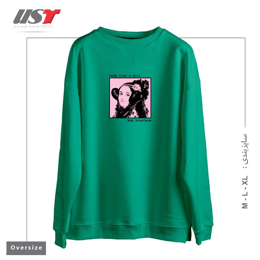 طرح CODE LIKE A GIRL - ADA LOVELACE سوییشرت اورسایزرنگ سبز سدری