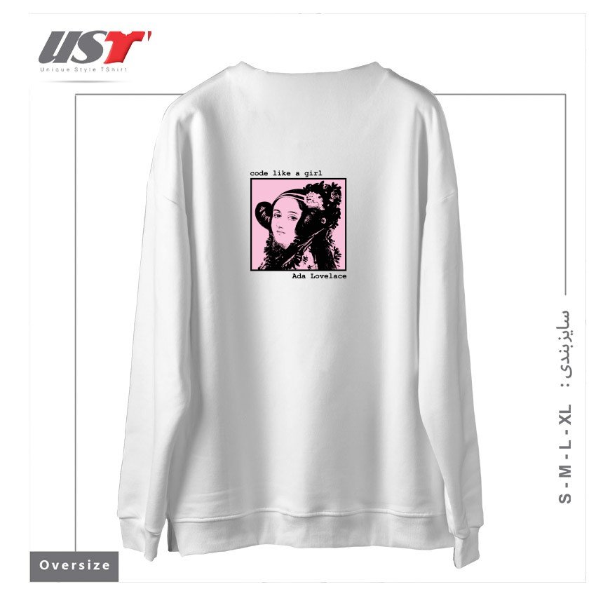 طرح CODE LIKE A GIRL - ADA LOVELACE سوییشرت اورسایزرنگ سفید