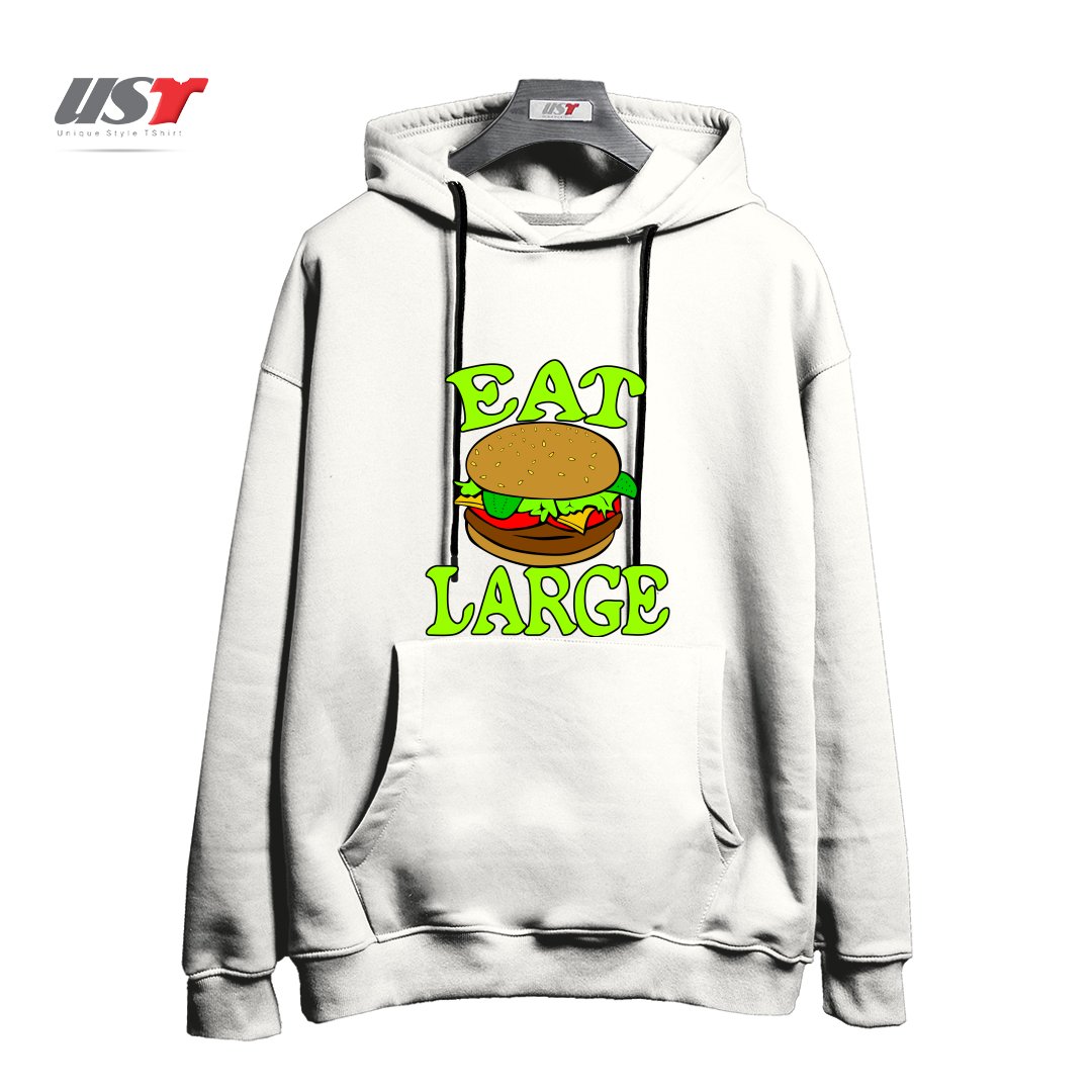 طرح GYM WORKOUT FITNESS BULKING BODYBUILDING MOTIVATIONAL EAT LARGE هودی اورسایزرنگ سفید