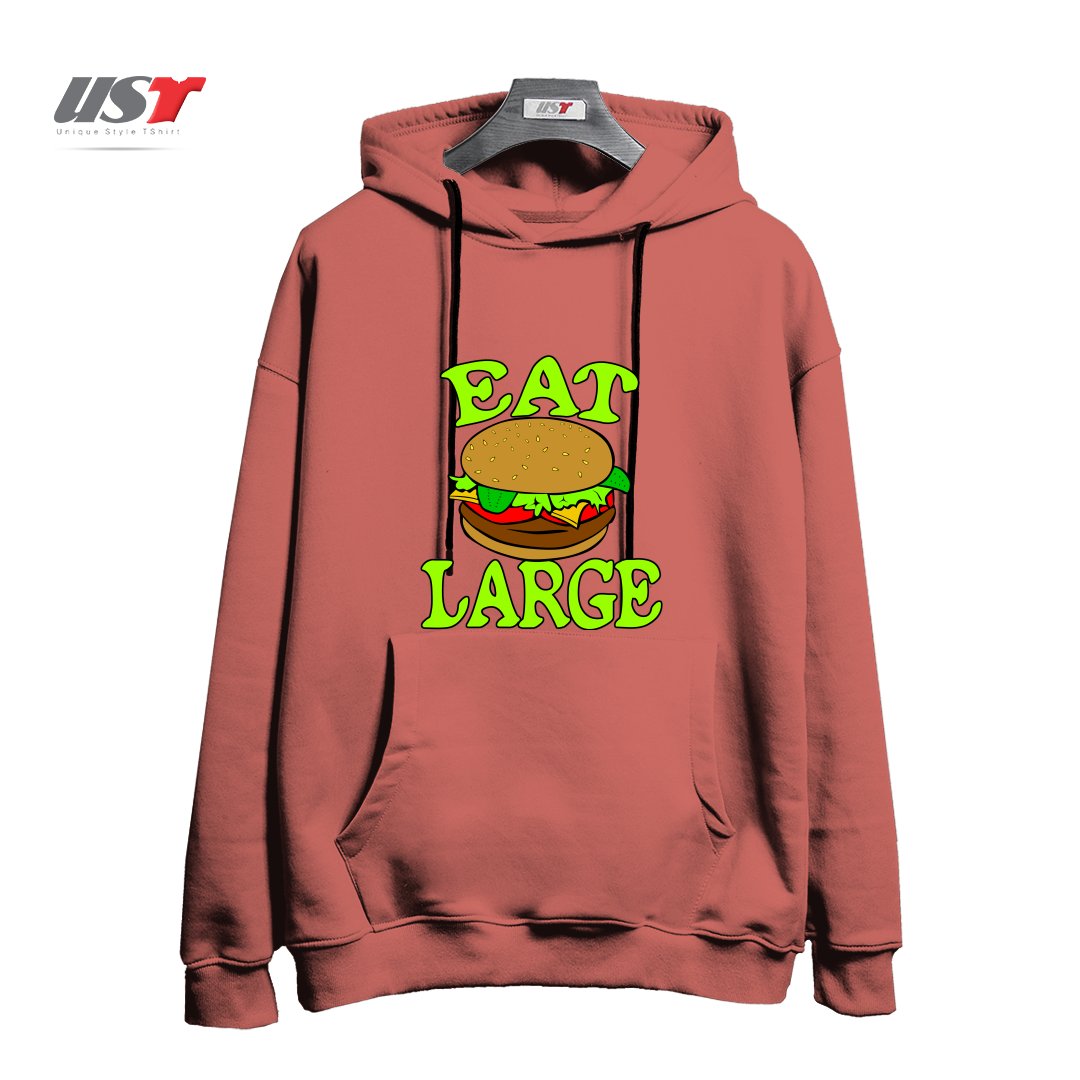 طرح GYM WORKOUT FITNESS BULKING BODYBUILDING MOTIVATIONAL EAT LARGE هودی اورسایزرنگ آجری