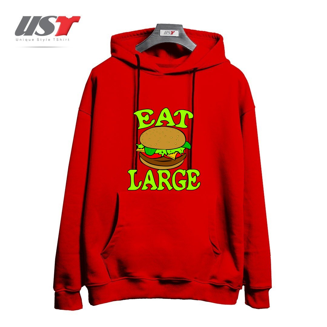 طرح GYM WORKOUT FITNESS BULKING BODYBUILDING MOTIVATIONAL EAT LARGE هودی اورسایزرنگ قرمز