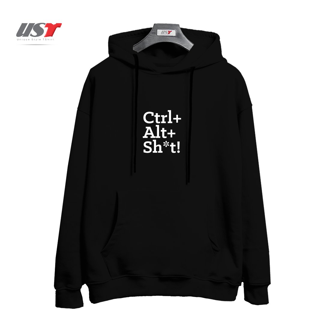 طرح CTRL+ALT+SHT! هودی اورسایزرنگ مشکی