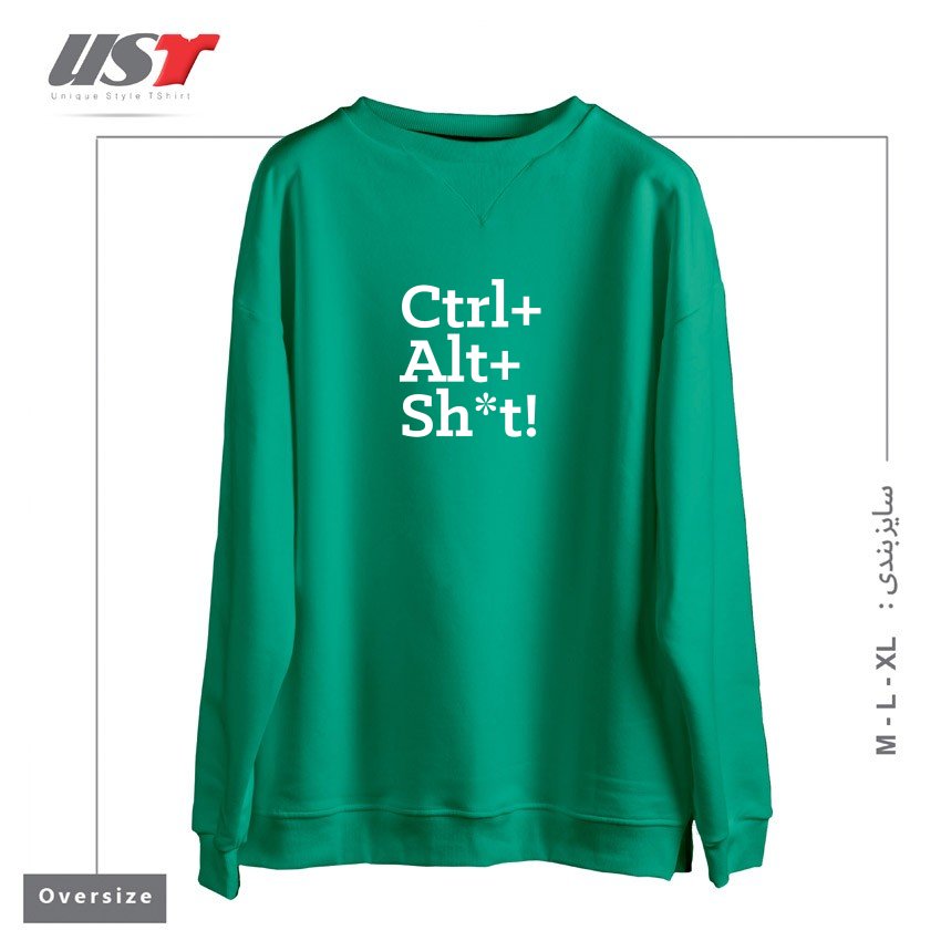 طرح CTRL+ALT+SHT! سوییشرت اورسایزرنگ سبز سدری