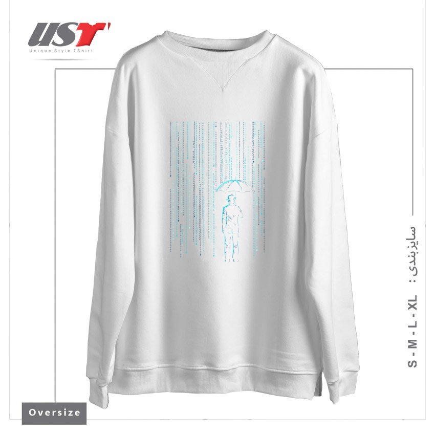 طرح DIGITAL STORM سوییشرت اورسایزرنگ سفید