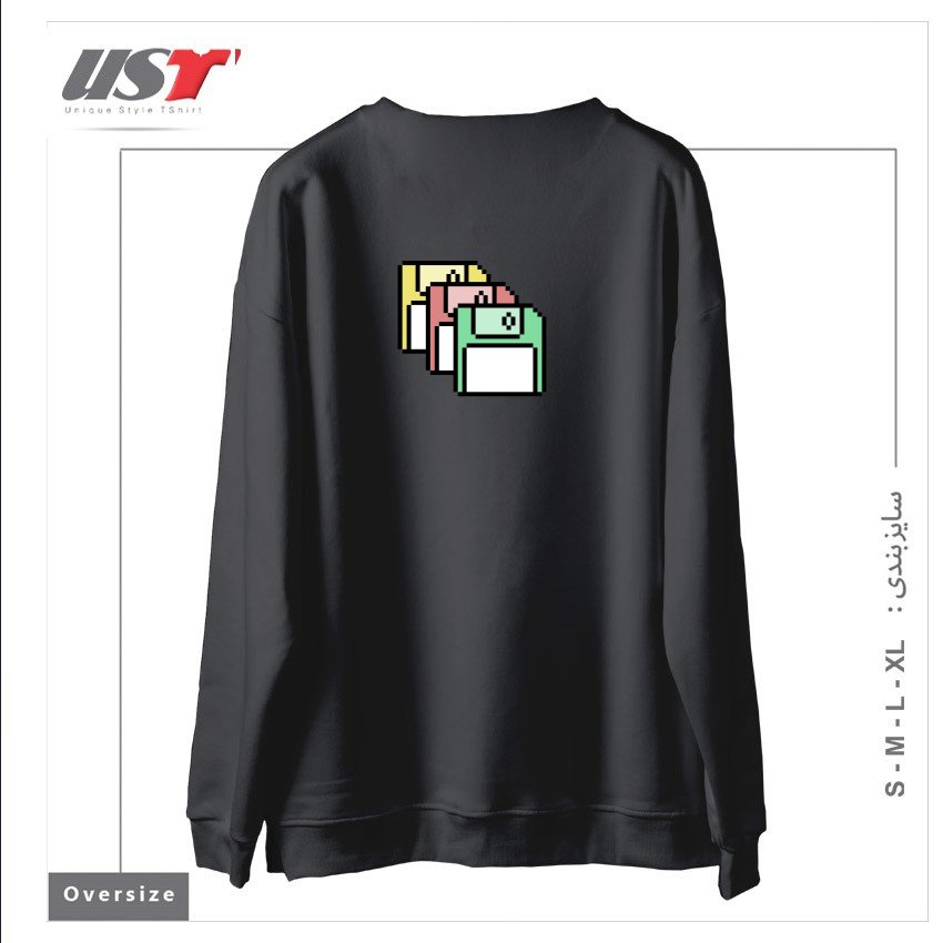 طرح FLOPPY DISKS - PIXEL ART سوییشرت اورسایزرنگ دودی