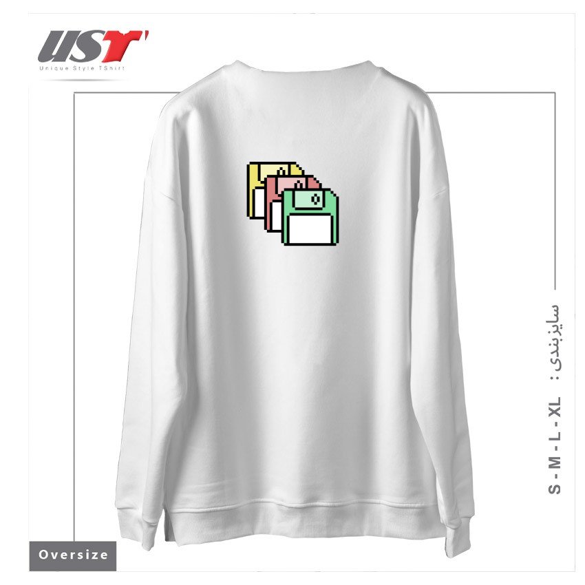 طرح FLOPPY DISKS - PIXEL ART سوییشرت اورسایزرنگ سفید
