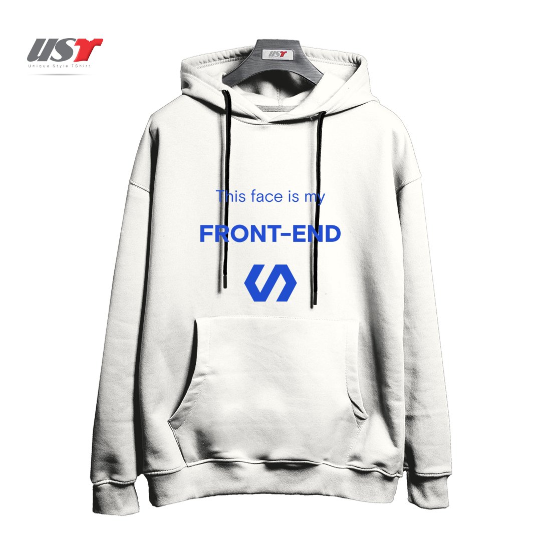 طرح FRONT-END FACE هودی اورسایزرنگ سفید