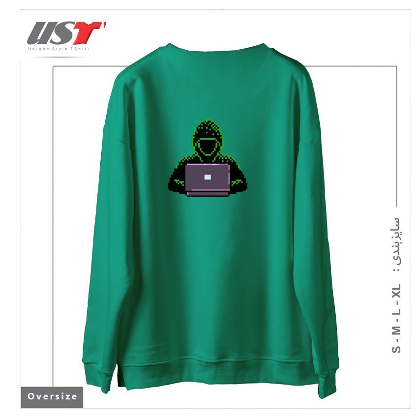 طرح HACKER PIXEL ART T-SHIRT سوییشرت اورسایزرنگ سبز سدری