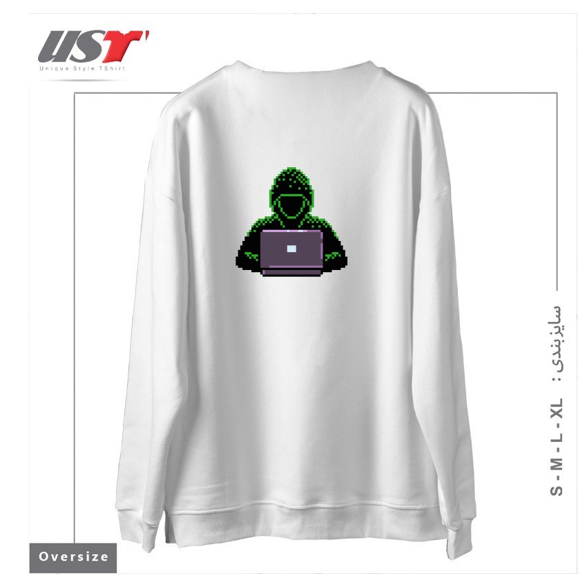 طرح HACKER PIXEL ART T-SHIRT سوییشرت اورسایزرنگ سفید