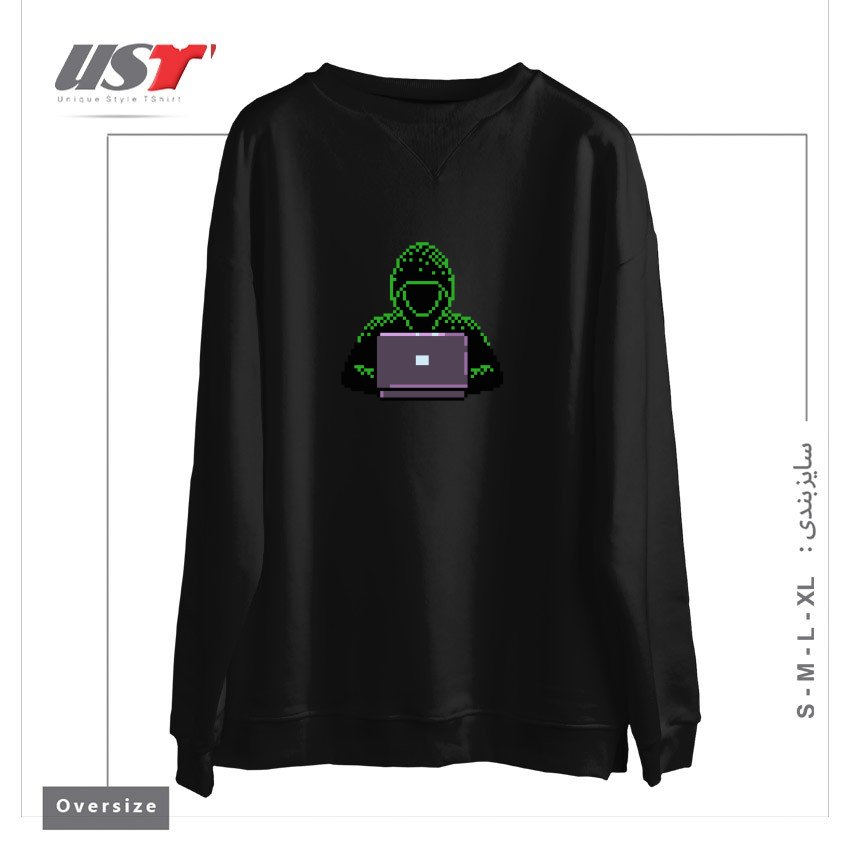 طرح HACKER PIXEL ART T-SHIRT سوییشرت اورسایزرنگ مشکی