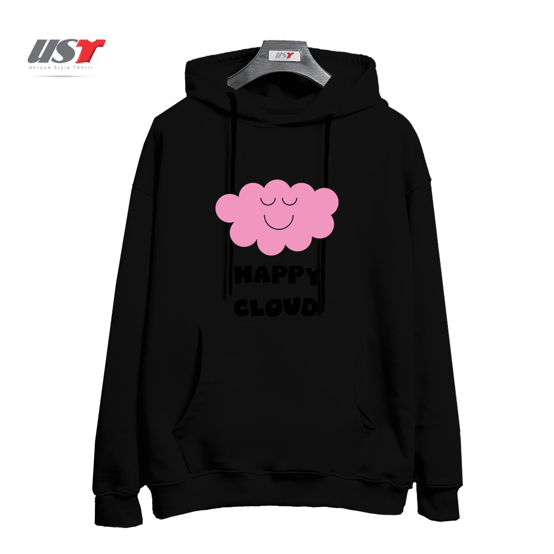 طرح HAPPY CLOUD (PINK) هودی اورسایزرنگ مشکی