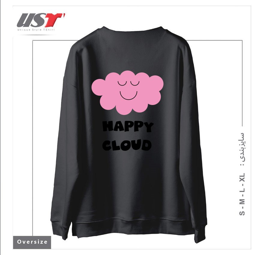 طرح HAPPY CLOUD (PINK) سوییشرت اورسایزرنگ دودی