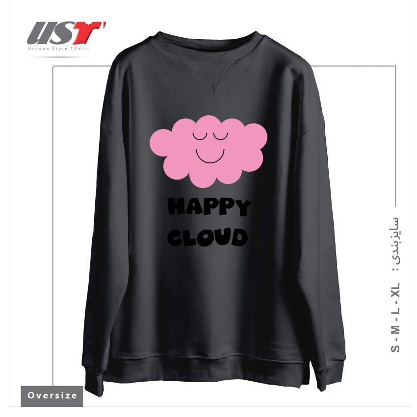 طرح HAPPY CLOUD (PINK) سوییشرت اورسایزرنگ دودی