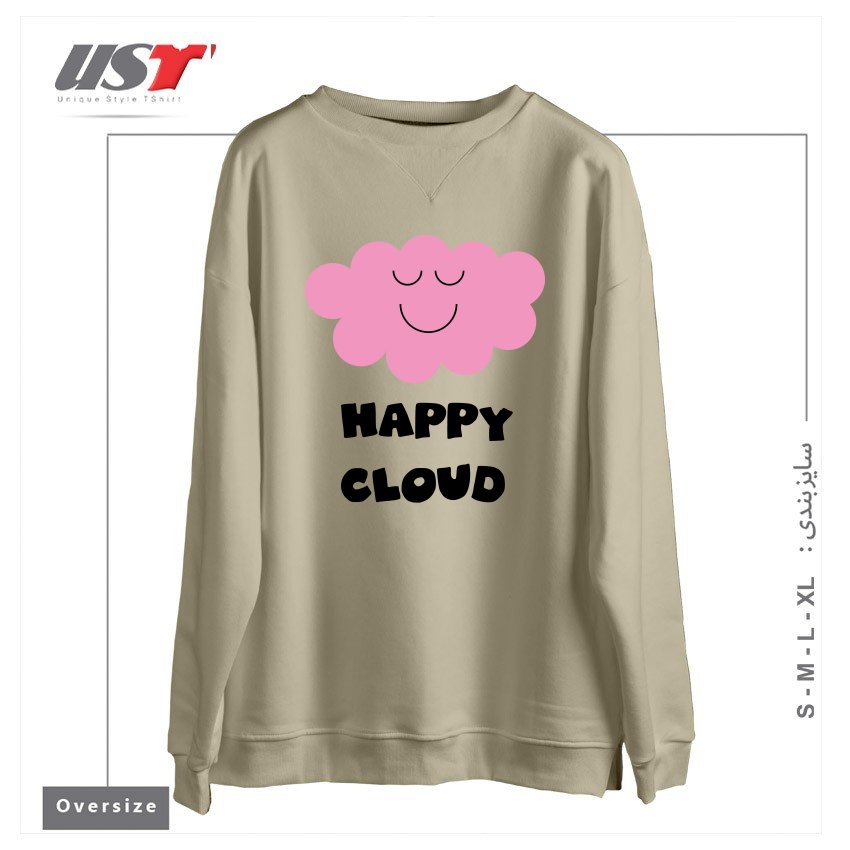 طرح HAPPY CLOUD (PINK) سوییشرت اورسایزرنگ نخودی