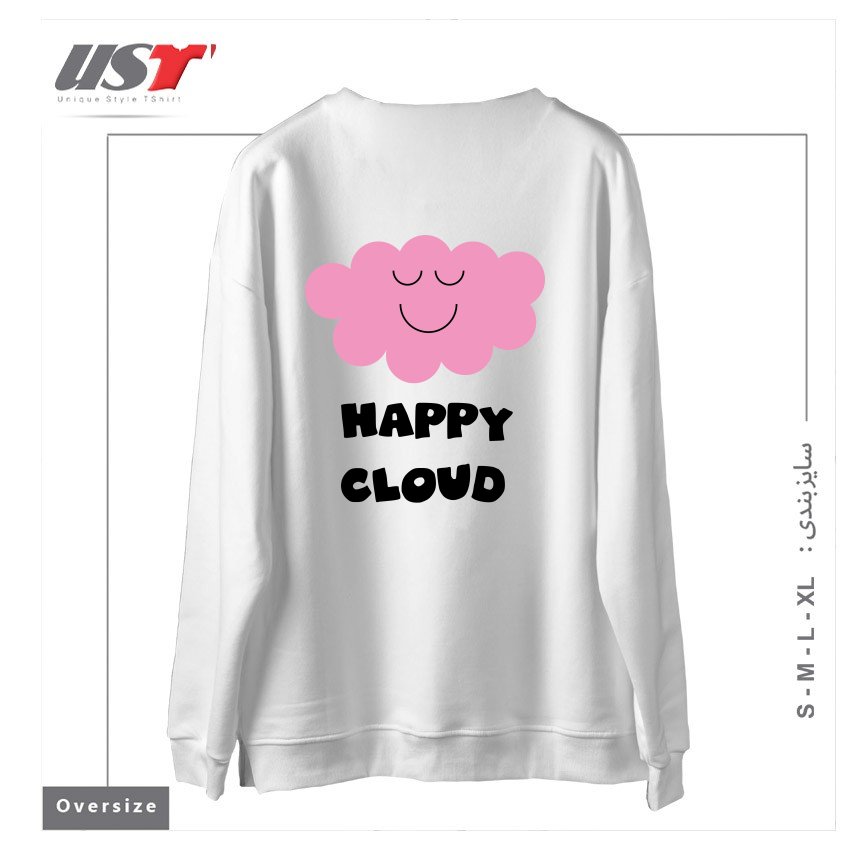 طرح HAPPY CLOUD (PINK) سوییشرت اورسایزرنگ سفید