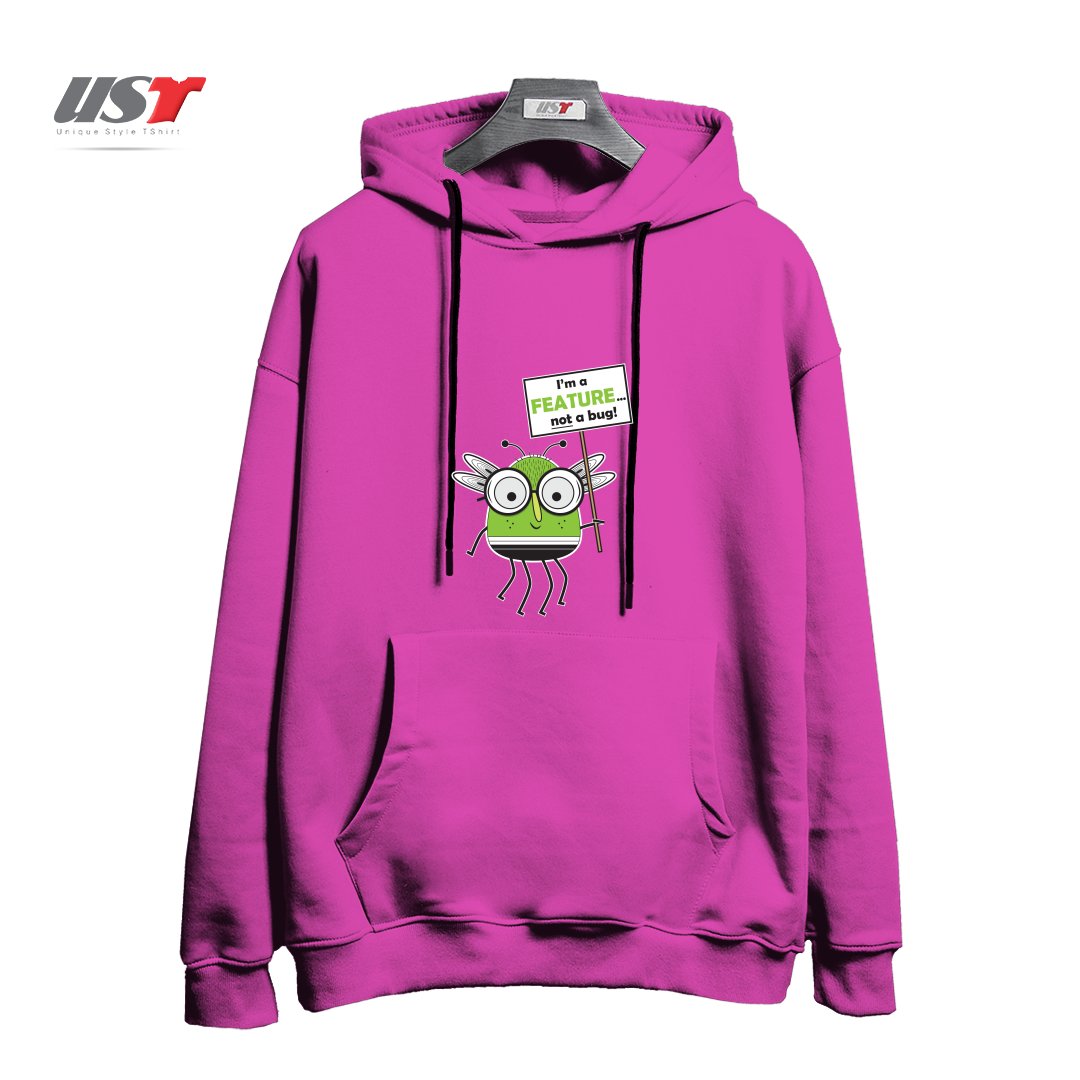 طرح I'M NOT A BUG هودی اورسایزرنگ صورتی