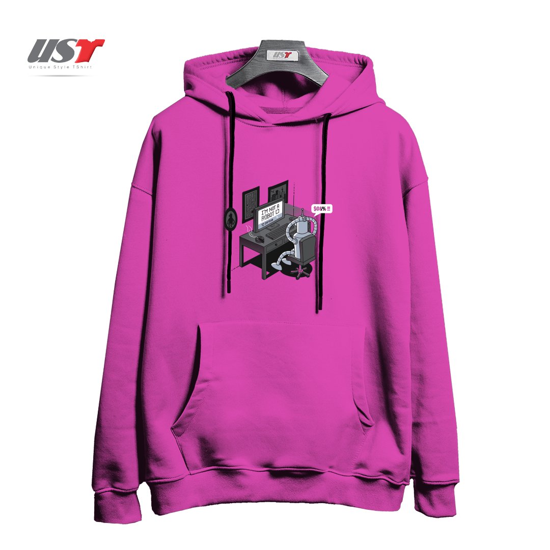 طرح I'M NOT A ROBOT هودی اورسایزرنگ صورتی