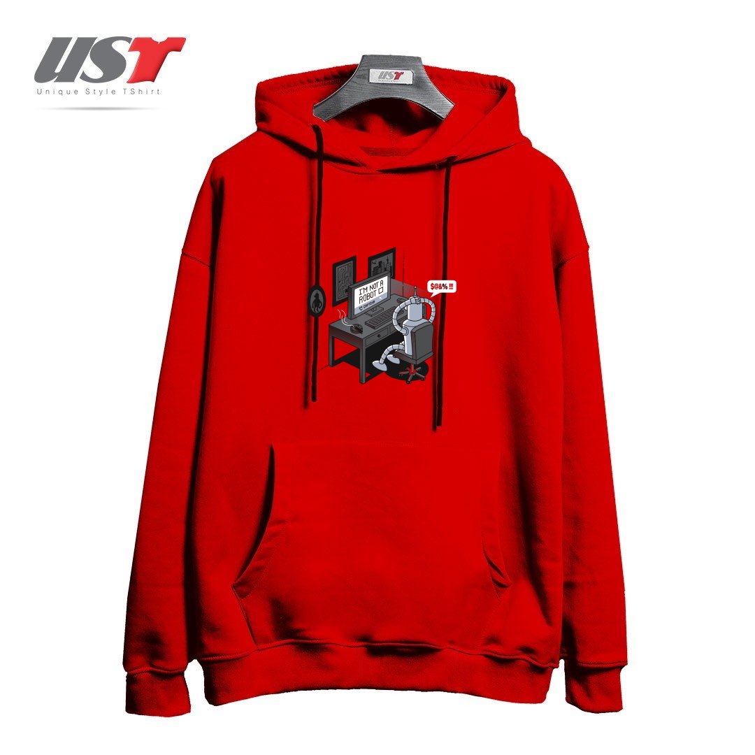 طرح I'M NOT A ROBOT هودی اورسایزرنگ قرمز