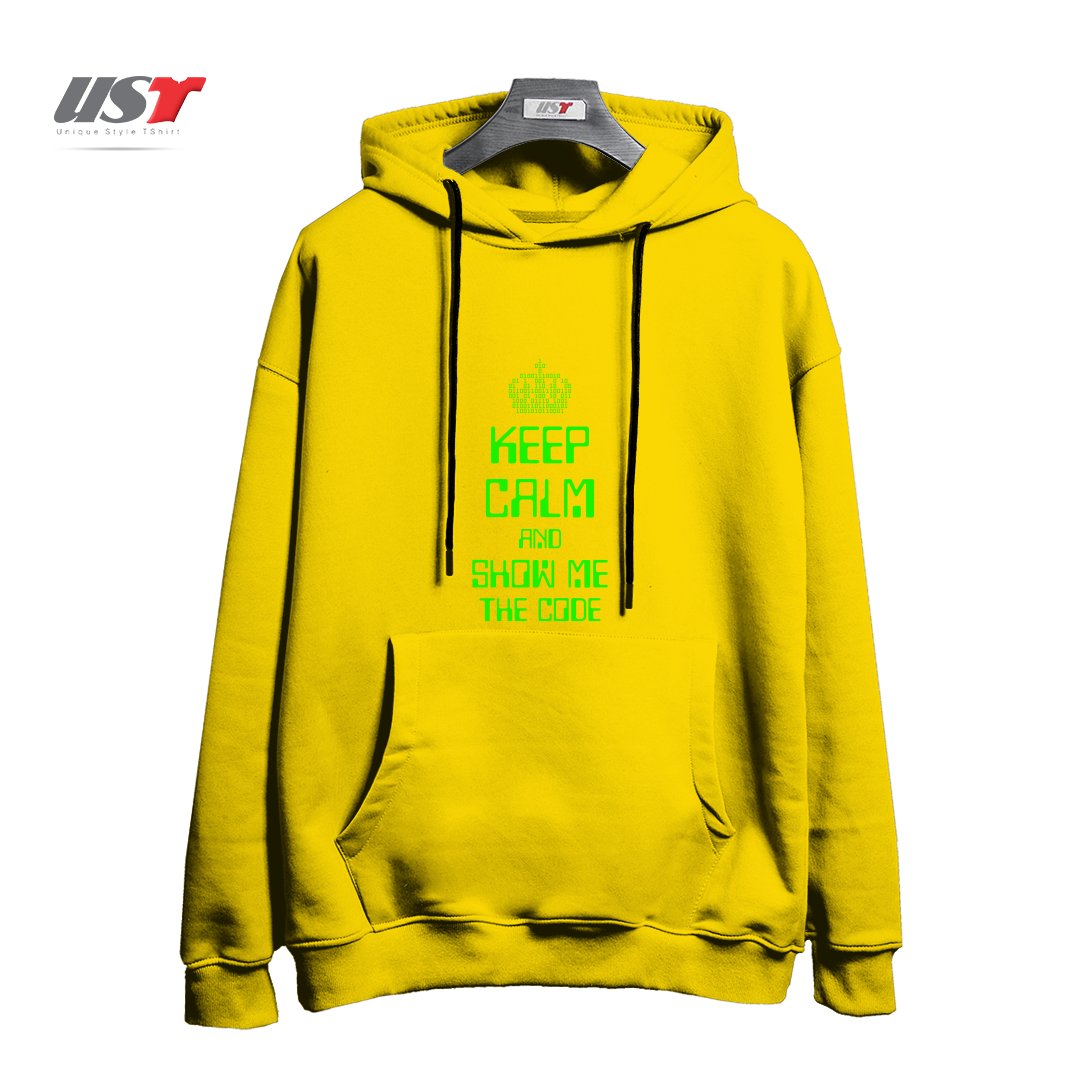 طرح KEEP CALM AND SHOW ME THE CODE - ENGINEER هودی اورسایزرنگ زرد