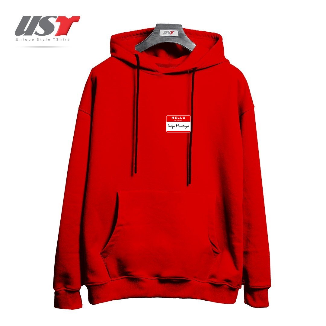 طرح HELLO MY NAME IS INIGO MONTOYA هودی اورسایزرنگ قرمز