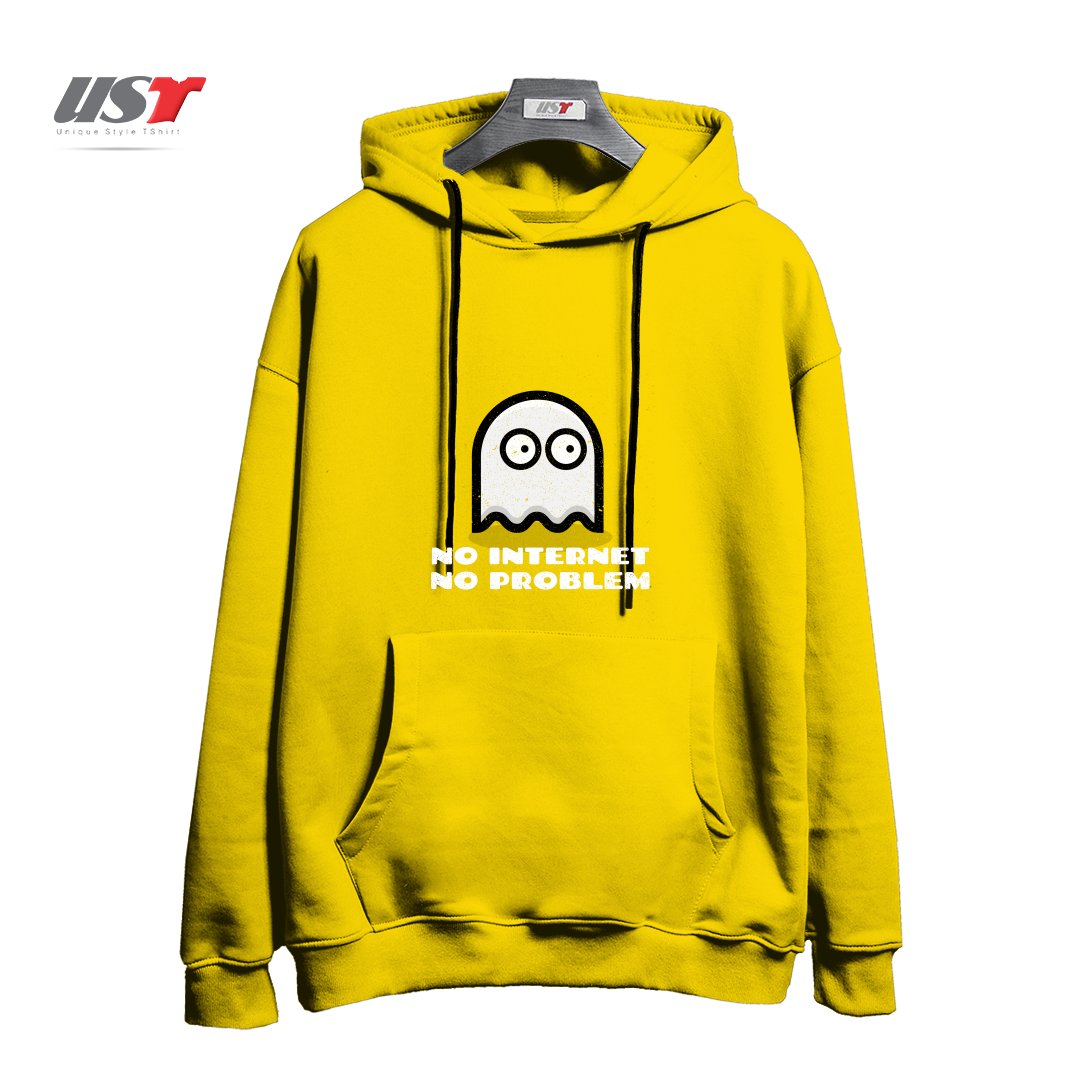 طرح NO INTERNET NO PROBLEM PACMAN RETRO هودی اورسایزرنگ زرد