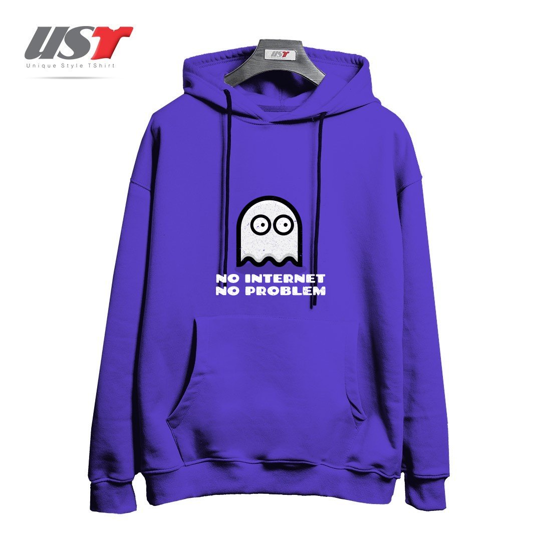 طرح NO INTERNET NO PROBLEM PACMAN RETRO هودی اورسایزرنگ بنفش