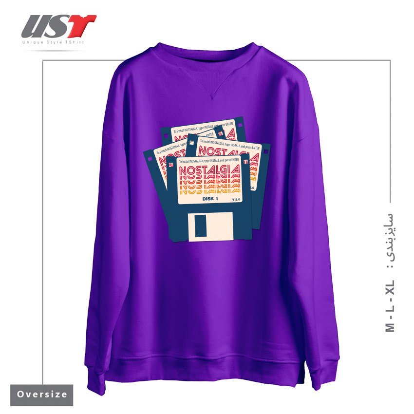 طرح NOSTALGIA FLOPPY DISK VERSION 2.0 سوییشرت اورسایزرنگ بنفش