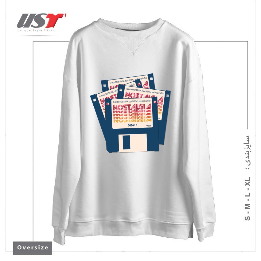 طرح NOSTALGIA FLOPPY DISK VERSION 2.0 سوییشرت اورسایزرنگ سفید