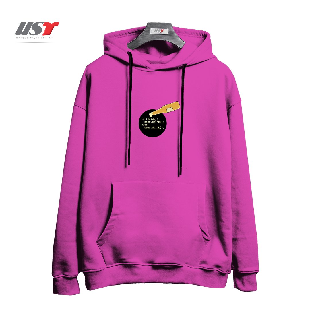 طرح PROGRAMMER AND BEER هودی اورسایزرنگ صورتی