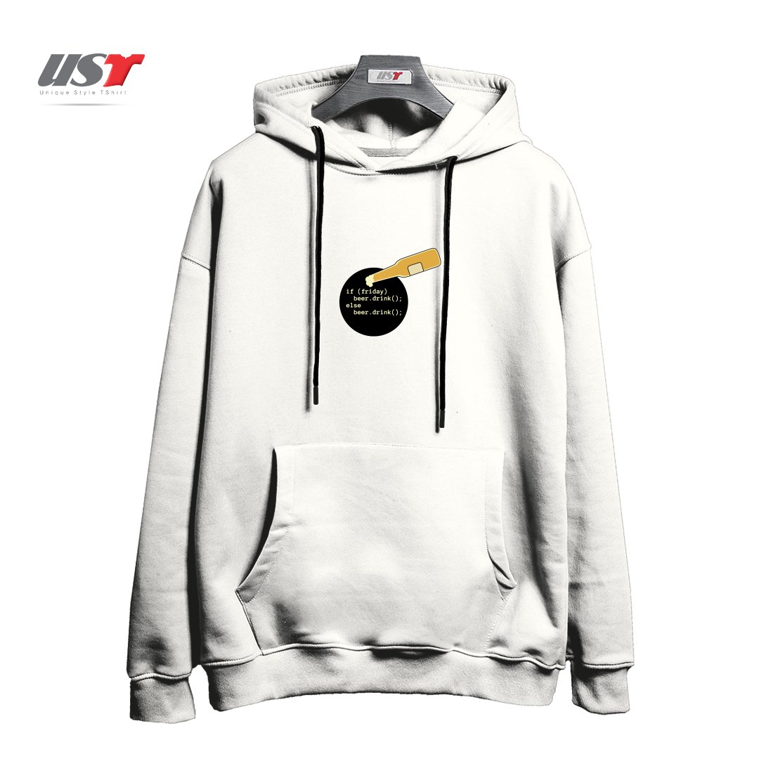 طرح PROGRAMMER AND BEER هودی اورسایزرنگ سفید