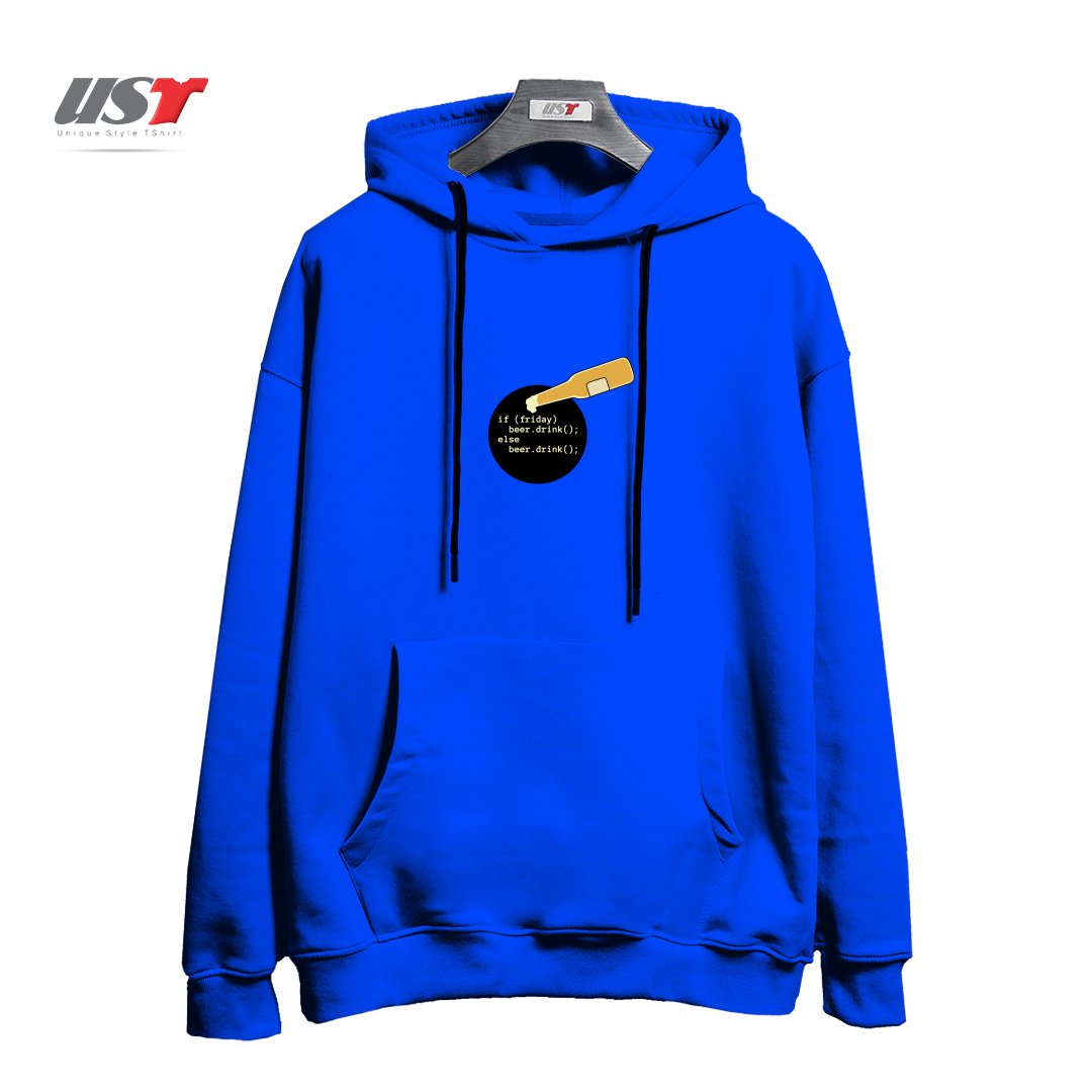 طرح PROGRAMMER AND BEER هودی اورسایزرنگ آبی شالی