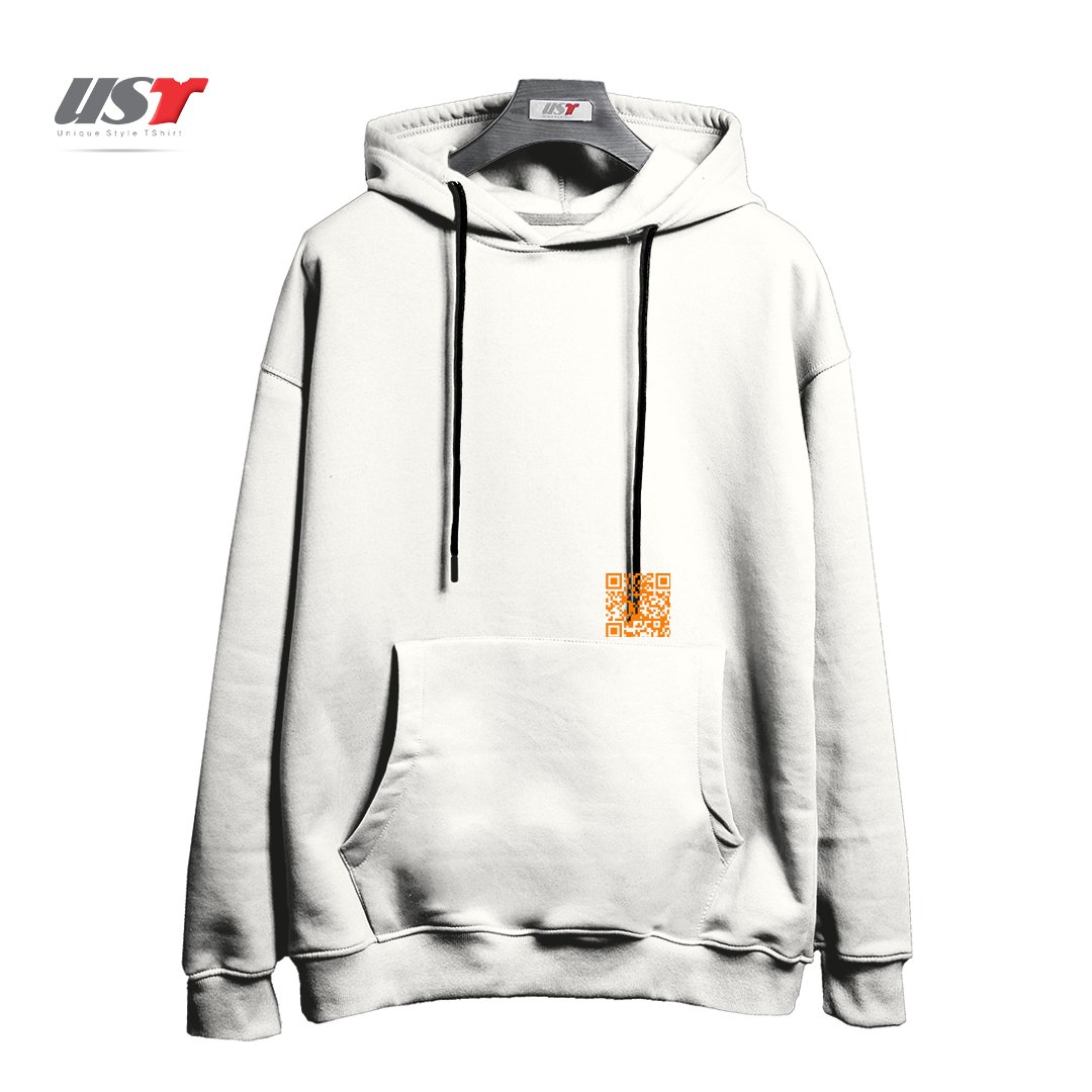 طرح QR CODE - JUST BE YOURSELF YOU ARE AWESOME هودی اورسایزرنگ سفید