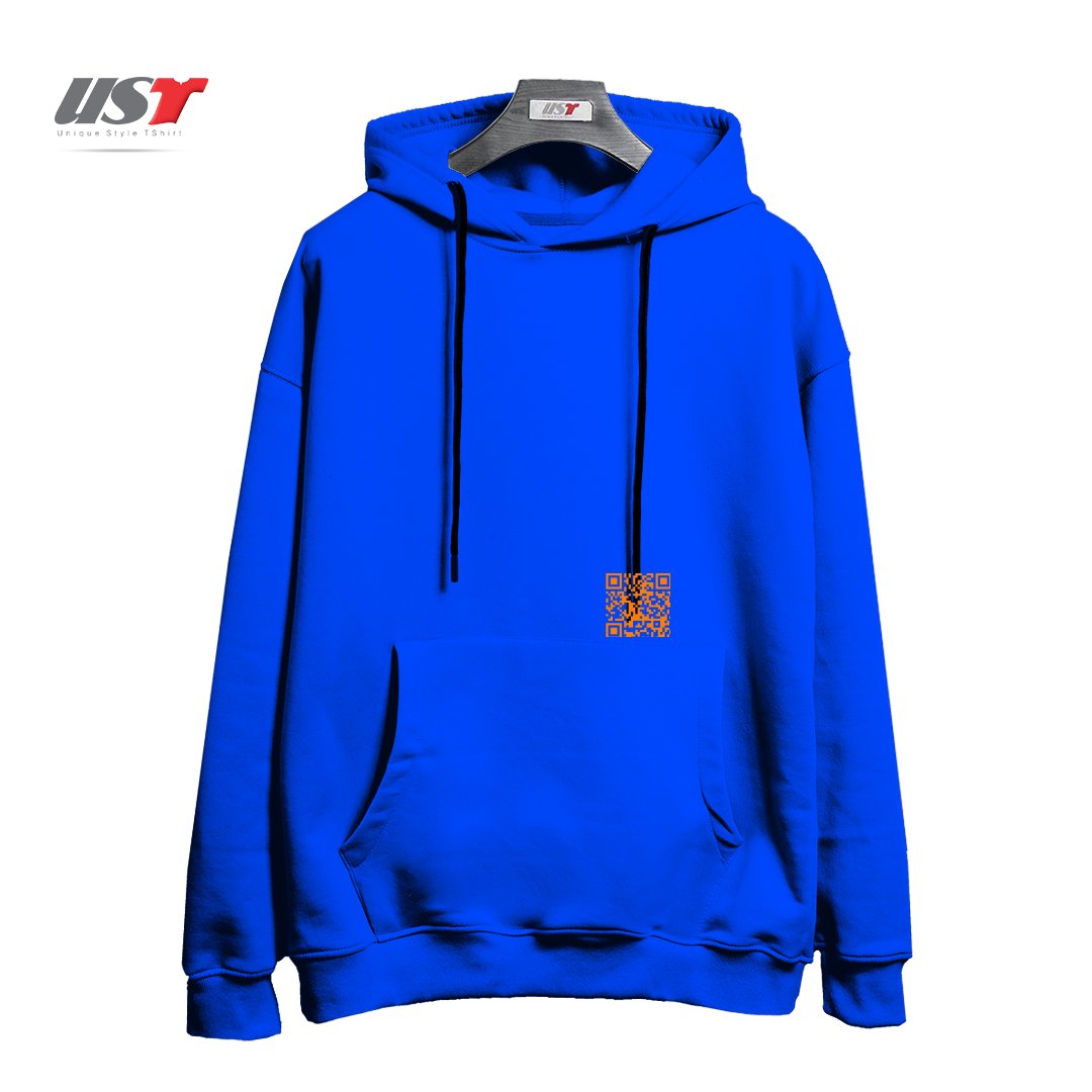 طرح QR CODE - JUST BE YOURSELF YOU ARE AWESOME هودی اورسایزرنگ آبی شالی