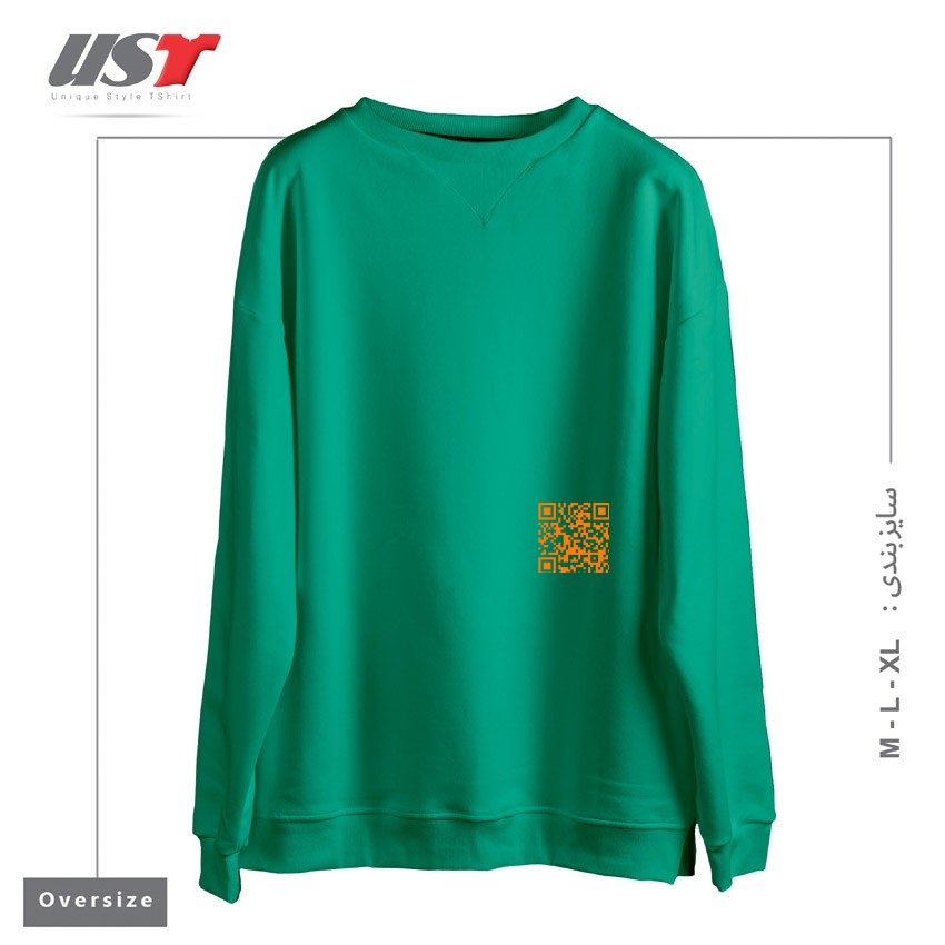 طرح QR CODE - JUST BE YOURSELF YOU ARE AWESOME سوییشرت اورسایزرنگ سبز سدری