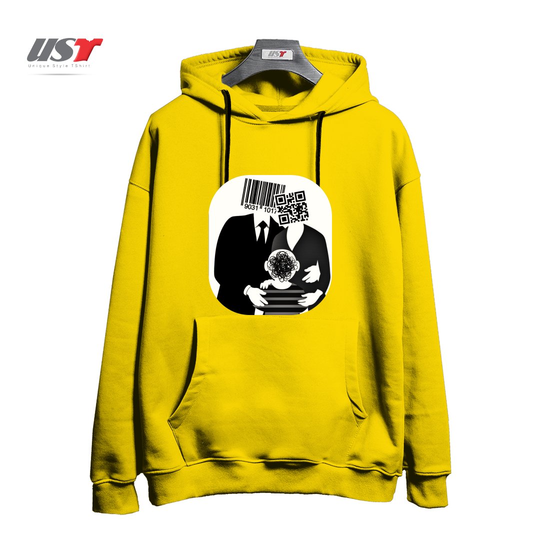 طرح QR CODE FAMILY هودی اورسایزرنگ زرد