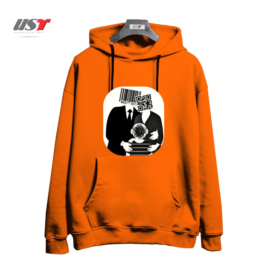 طرح QR CODE FAMILY هودی اورسایزرنگ نارنجی