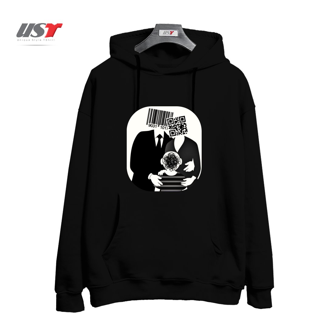 طرح QR CODE FAMILY هودی اورسایزرنگ مشکی