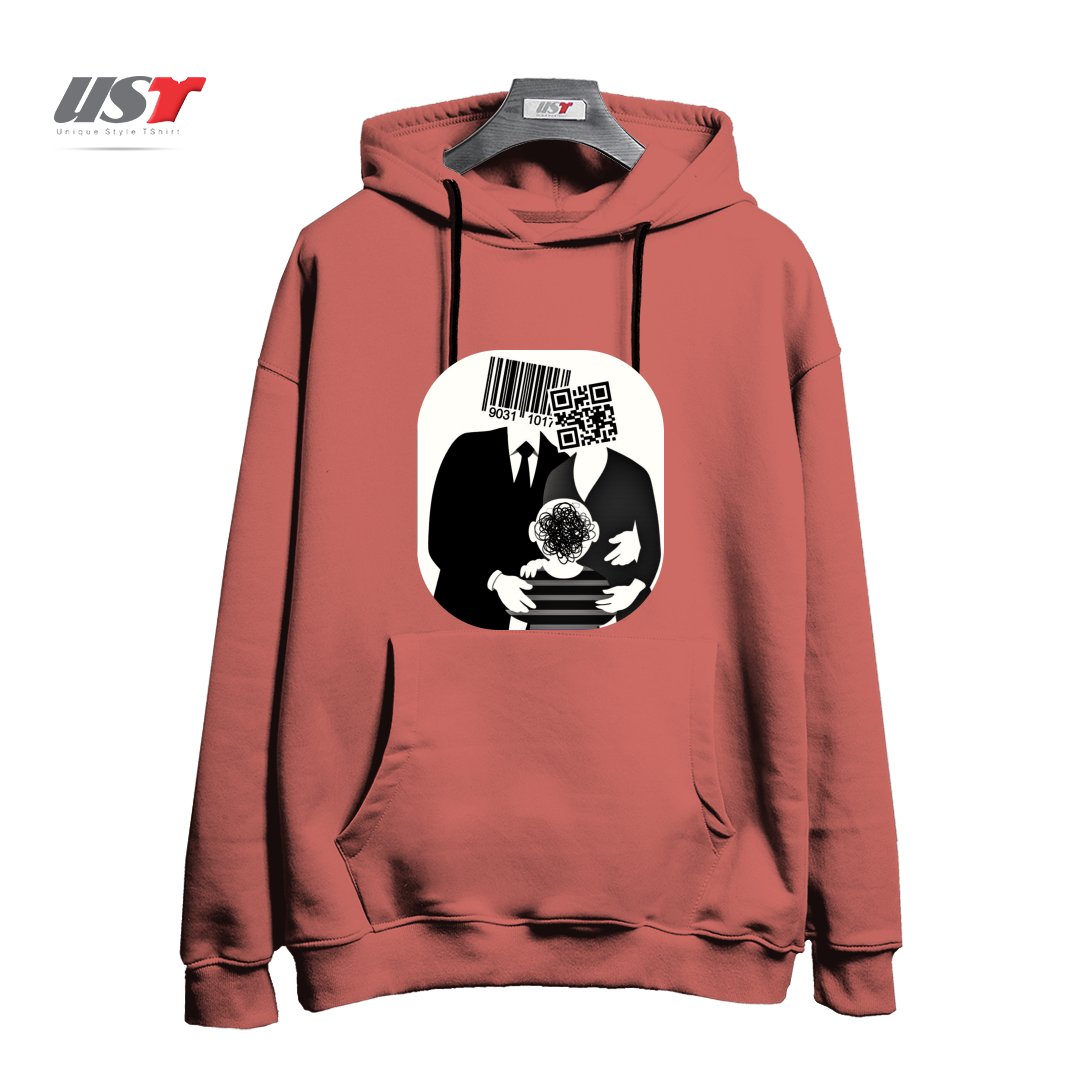 طرح QR CODE FAMILY هودی اورسایزرنگ آجری