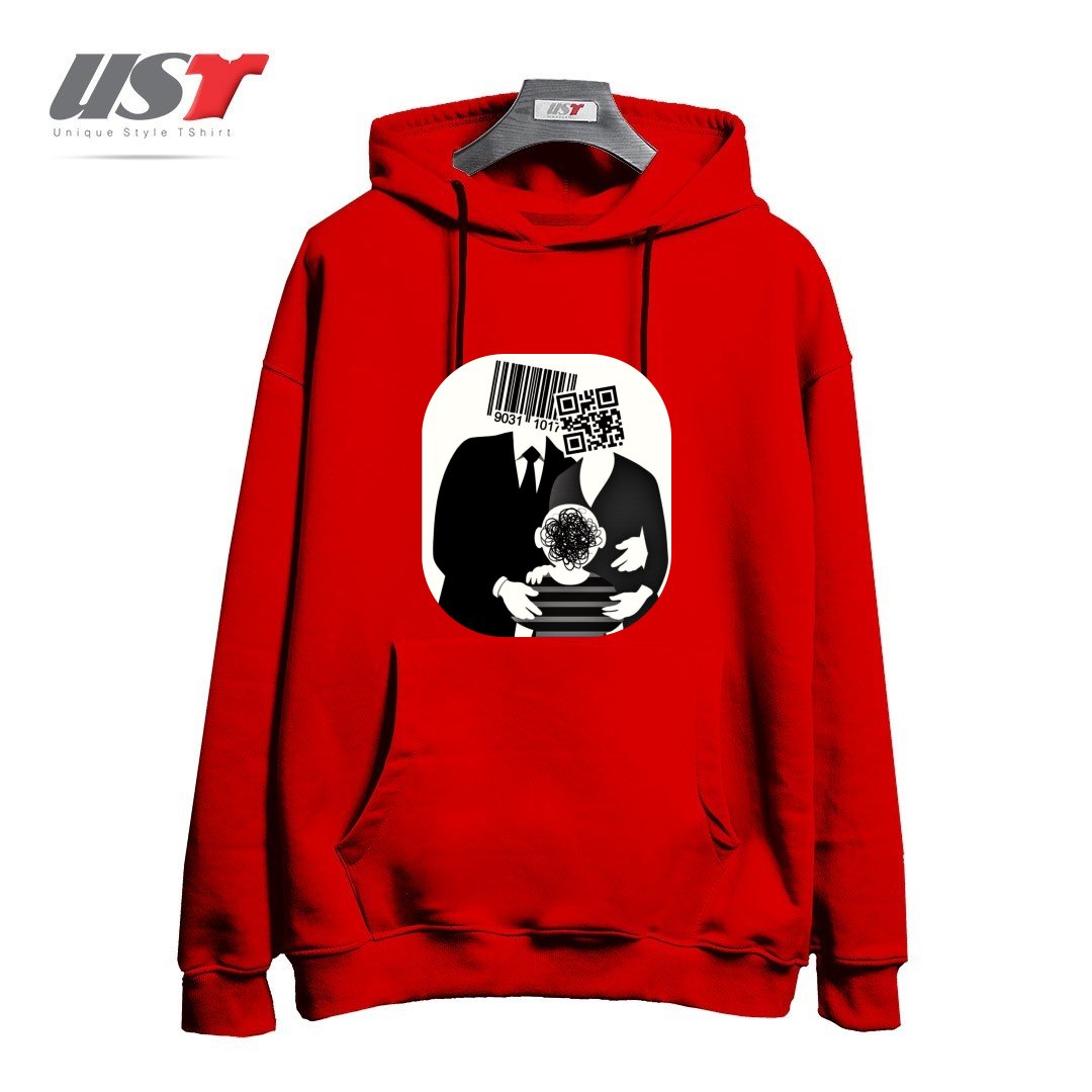 طرح QR CODE FAMILY هودی اورسایزرنگ قرمز