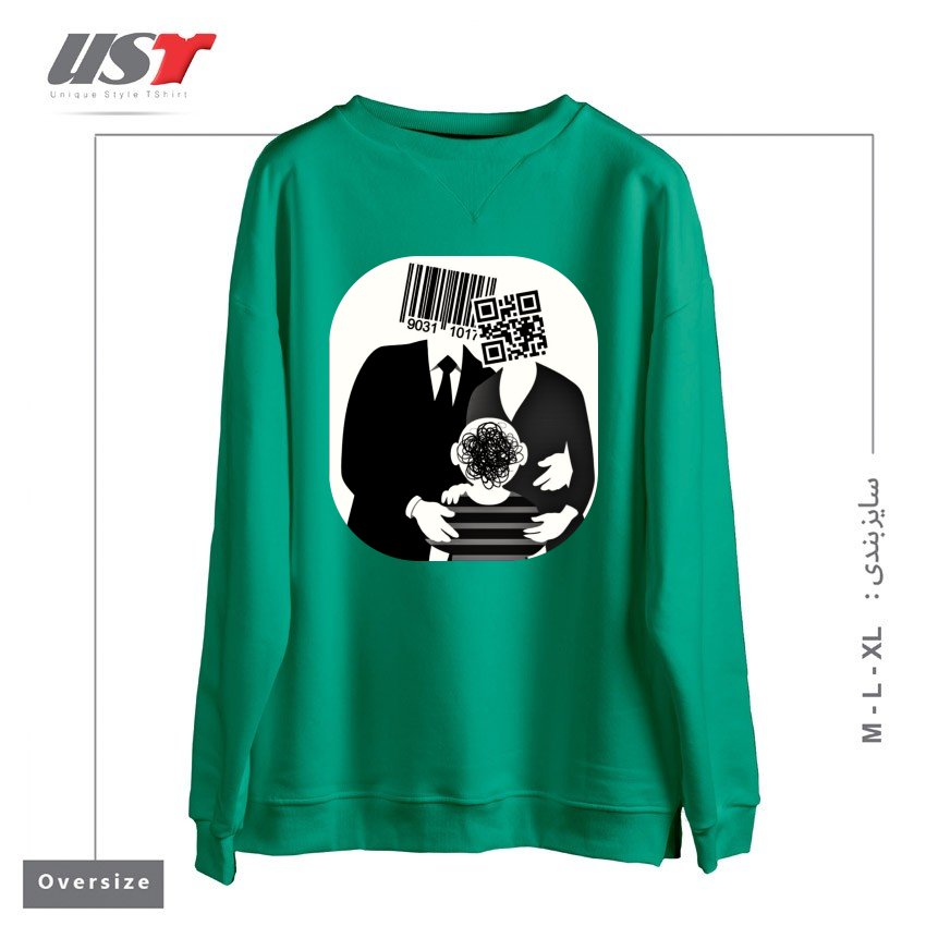 طرح QR CODE FAMILY سوییشرت اورسایزرنگ سبز سدری