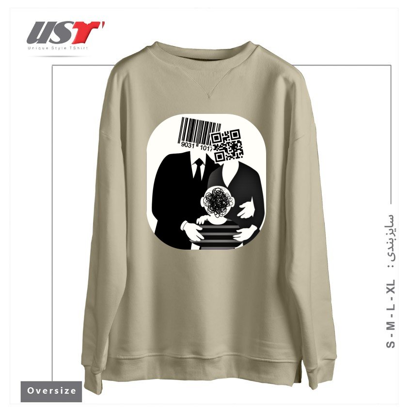 سوییشرت اورسایز طرح QR CODE FAMILY