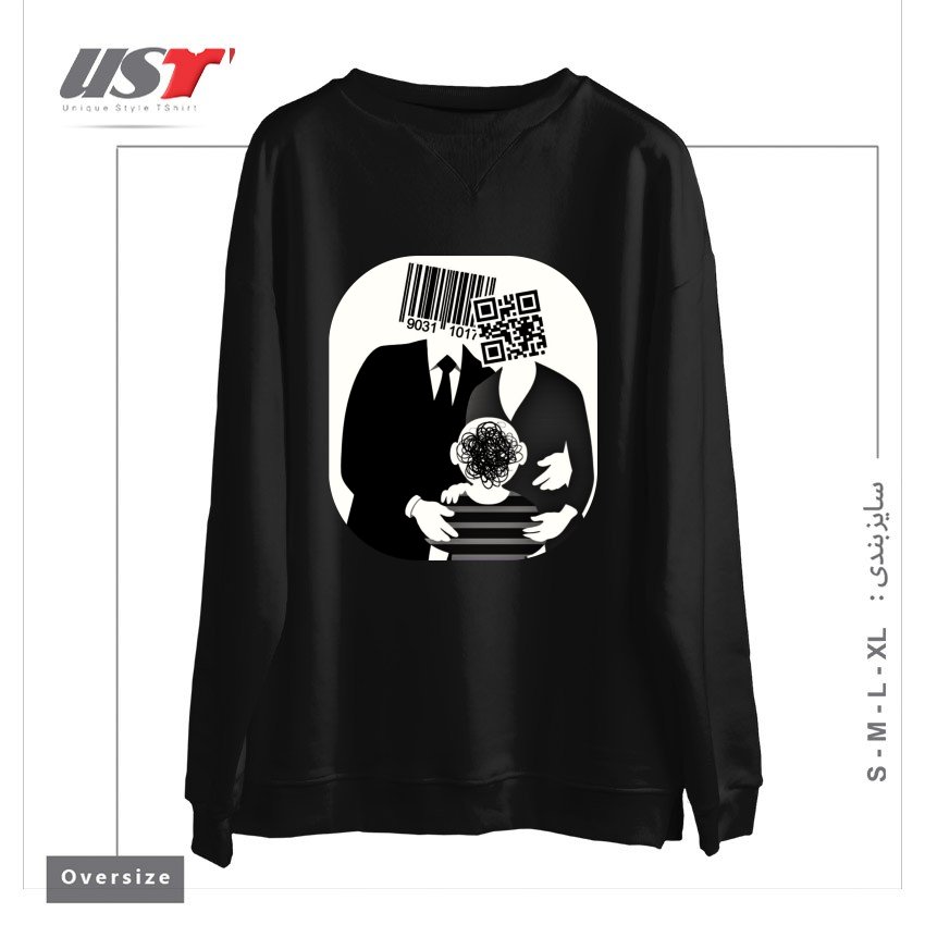 طرح QR CODE FAMILY سوییشرت اورسایزرنگ مشکی