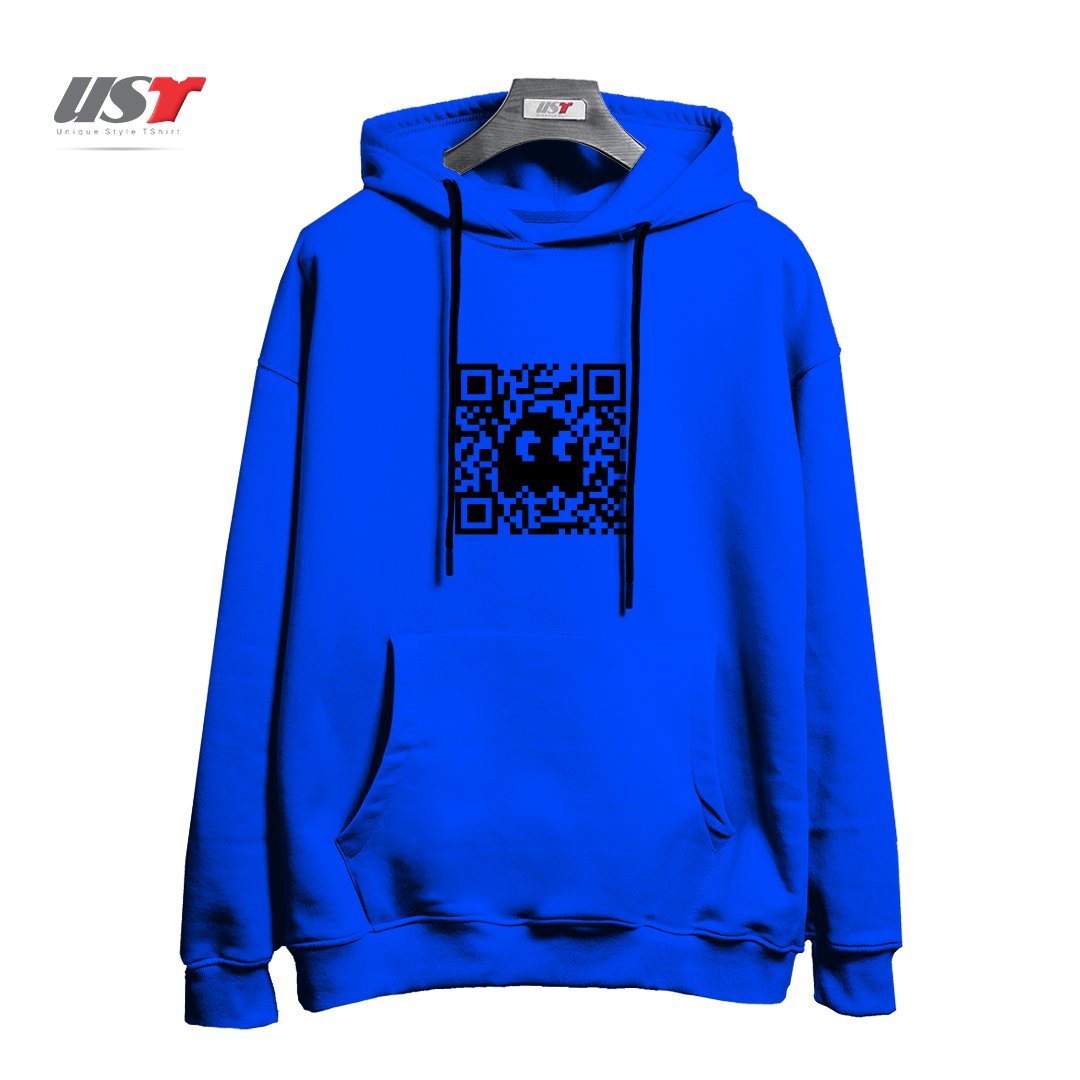 طرح QR GHOST هودی اورسایزرنگ آبی شالی